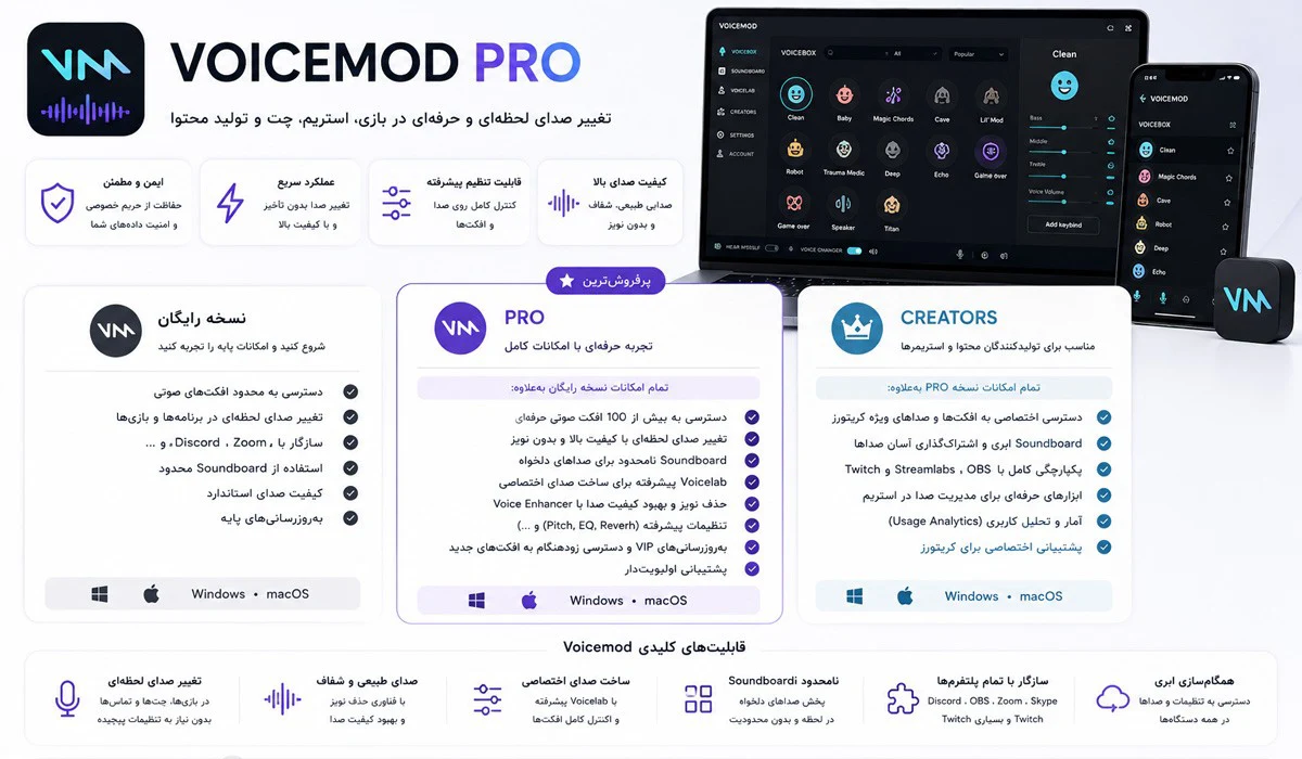 اکانت VOICEMOD PRO برنامه تغییر آنی صدا (تخفیف) 